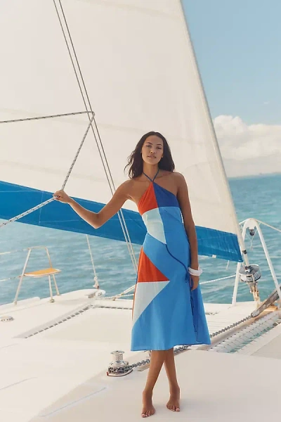 Celandine Kite-flyer Halter Midi Dress In Blue