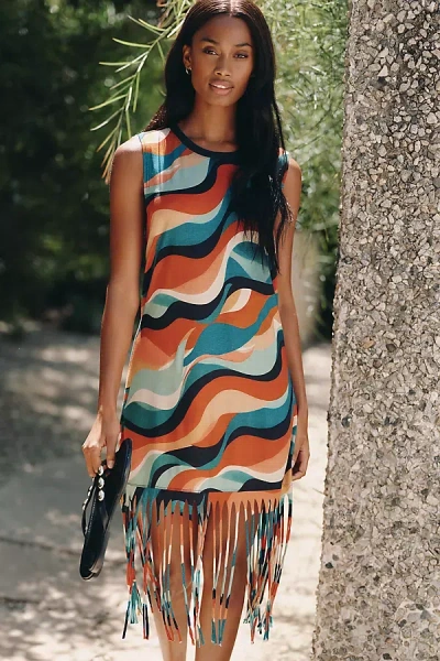 Celandine Knit Fringe Mini Dress In Multi