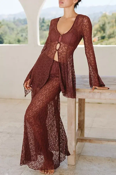 Celandine Lacy Sheer Skirt In Brown
