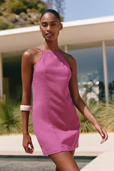 Celandine Linen Beaded Cross-back Mini Dress In Pink