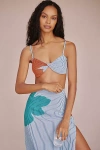 Celandine Linen Blend Bandeau Crop Top In Blue