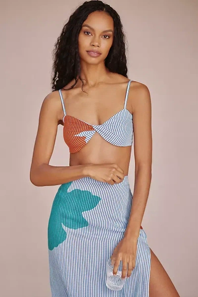 Celandine Linen Blend Bandeau Crop Top In Blue