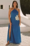 Celandine Linen-blend Halter Side-slit Maxi Dress