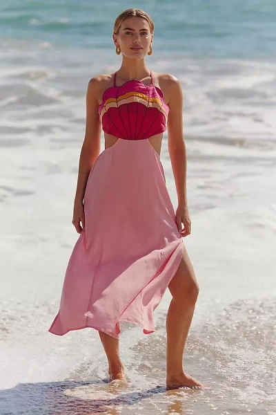 Celandine Linen Blend Shell Side-cutout Midi Dress In Pink