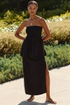 Celandine Linen-blend Side-slit Maxi Skirt In Black