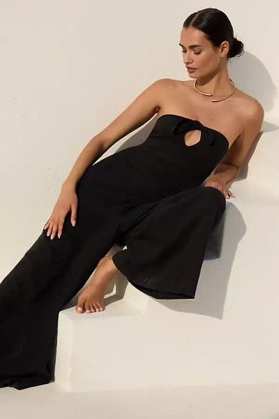 Celandine Linen Blend Strapless Jumpsuit In Black