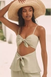 Celandine Linen Blend Tie-front Cutout Tank Top