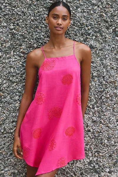 Celandine Linen Mini Apron Dress In Pink