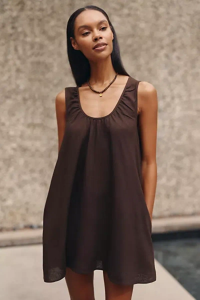 Celandine Linen-blend Scoop Dress In Brown