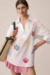Celandine Long-sleeve Embroidered Seashell Tunic Top