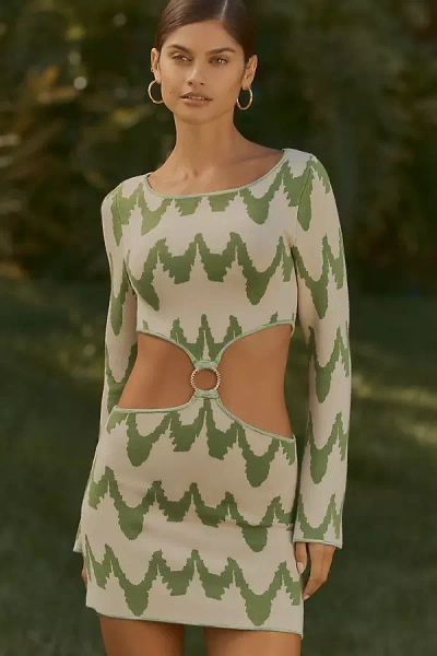 Celandine Long-sleeve Side-cutout Sweater Mini Dress In Green