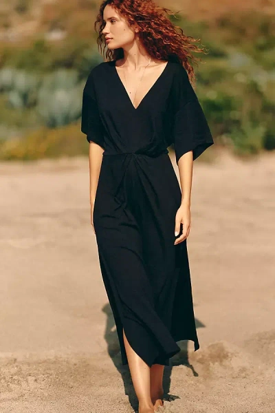 Celandine Long-sleeve Ruched Maxi Dress In Black