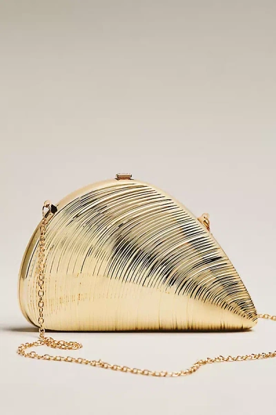 Celandine Metallic Seashell Clutch In Gold