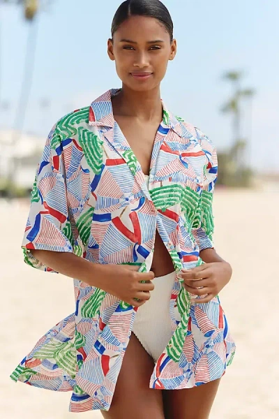 Celandine Oversized Short-sleeve Buttondown Shirt