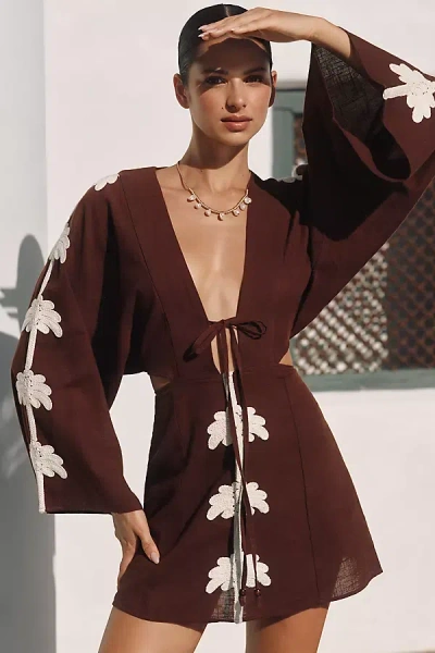 Celandine Palm Cutout Mini Kaftan In Brown