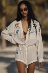 CELANDINE PATCHED LINEN BLEND BUTTONDOWN UTILITY ROMPER