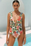 Celandine Plunge Ruched One-piece Swimsuit In Multi
