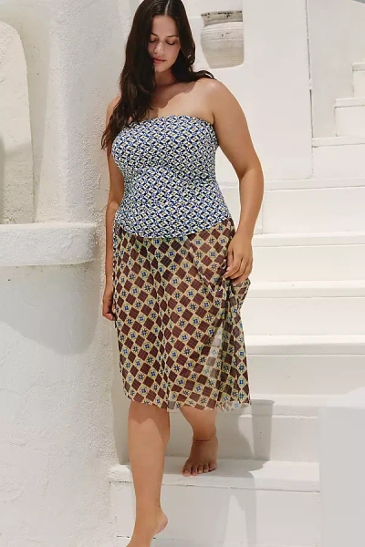 Celandine Printed Asymmetric Midi Skirt In Brown