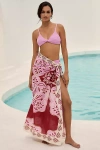 Celandine Printed Embroidered Sarong In Red