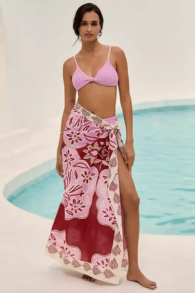 Celandine Printed Embroidered Sarong In Red