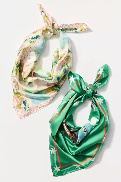 Celandine Printed Hair Scarves, Set Of 2 In Green