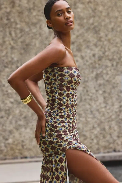 Celandine Printed Mesh Midi Dress In Brown