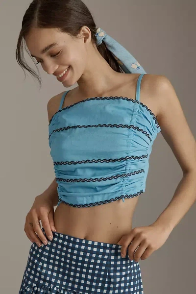 Celandine Ric Rac Cinched Crop Cami In Blue