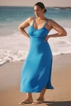 Celandine Ruched Open-back Halter Midi Dress In Blue