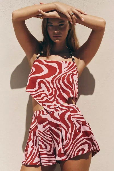 Celandine Scarf High Rise Wide Leg Shorts In Red