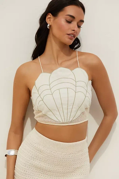 Celandine Seashell Halter Crop Top In White