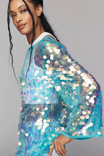 Celandine Sequin Mini Tunic Top In Blue