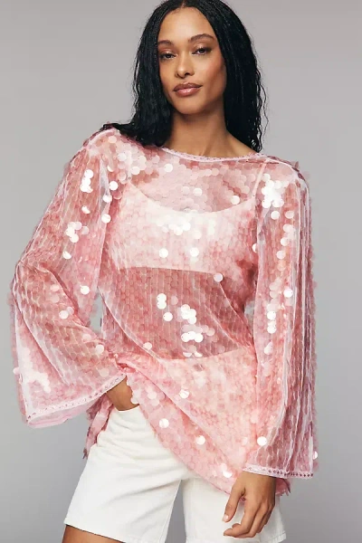 Celandine Sequin Mini Tunic Top In Pink