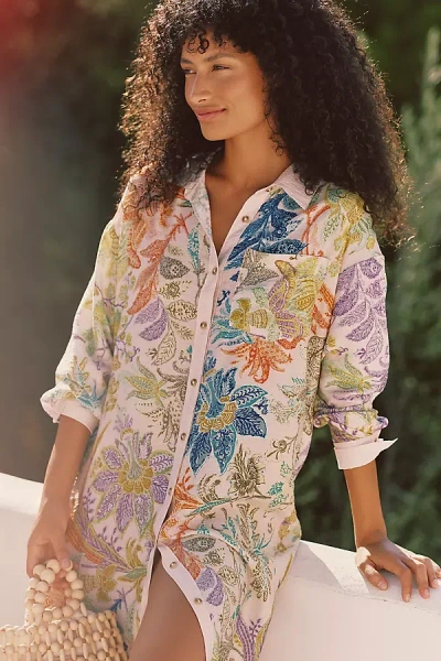 Celandine Sheer Longline Buttondown Shirt In Multi