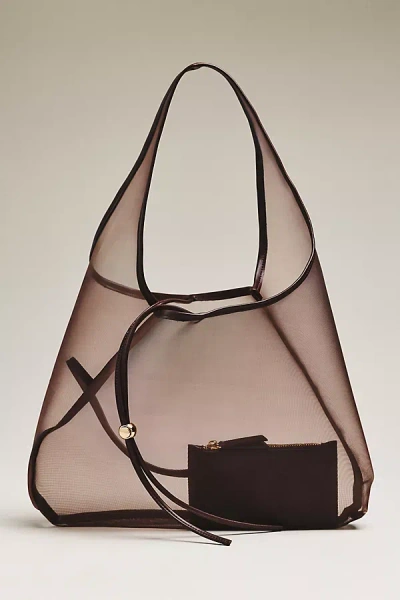 Celandine Sheer Mesh Beach Bag In Brown