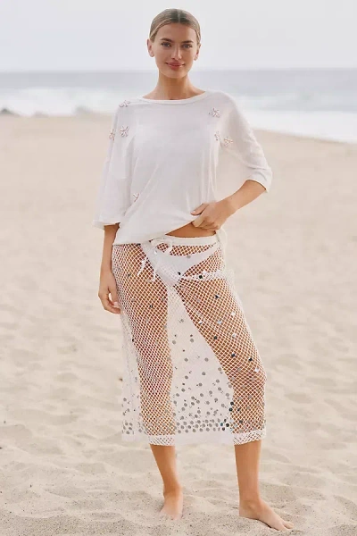 Celandine Sheer Mesh Sequin Drawstring Mermaid Midi Skirt