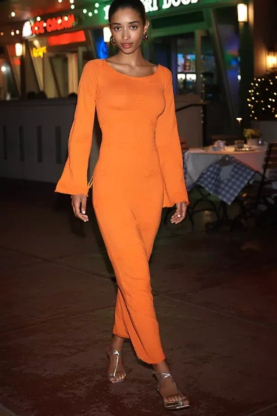 Celandine Shell Jacquard Bell-sleeve Dress In Orange