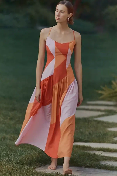 Celandine Sleeveless Drop-waist Midi Dress In Orange