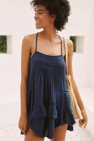 Celandine Sleeveless Pleated Babydoll Mini Dress In Blue