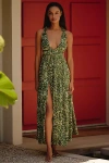 Celandine Sleeveless Plunge Midi Dress In Green