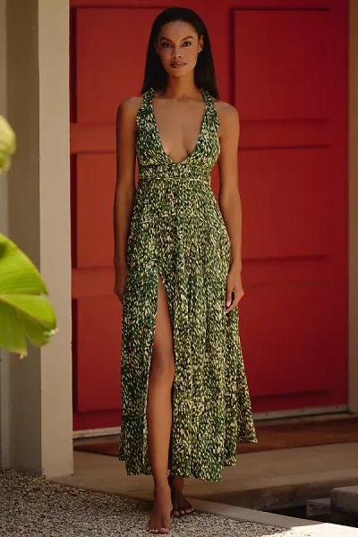 Celandine Sleeveless Plunge Midi Dress In Green