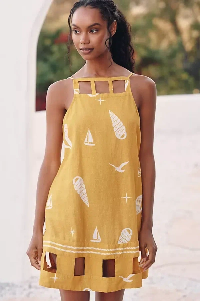 Celandine Square-neck Cutout Mini Dress In Yellow
