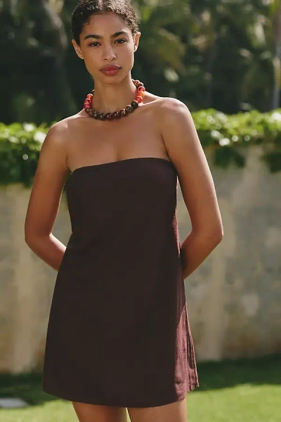 Celandine Strapless Linen Blend Mini Dress In Brown