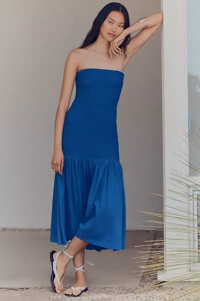 Celandine Strapless Popcorn Midi Dress In Blue