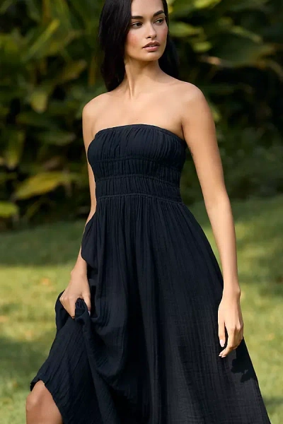 Celandine Strapless Smocked Drop-waist Maxi Dress In Black
