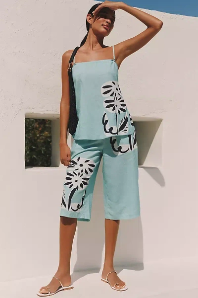 Celandine Suzanne Lustig X  Linen Blend Capri Pants In Blue