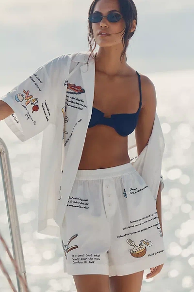 Celandine Tapas Bar Embroidered Shorts In White