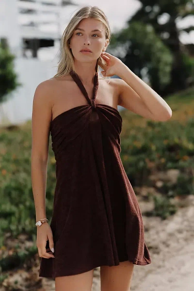 Celandine Terry Halter Mini Dress In Brown
