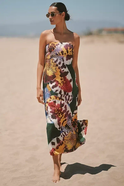 Celandine The Aliza Strapless Linen Blend Maxi Dress In Green