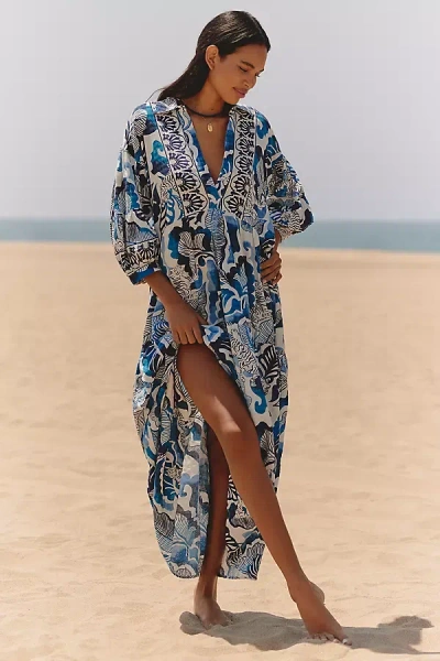 Celandine The Carolita Printed Tiered Shirt Dress By  In Blue