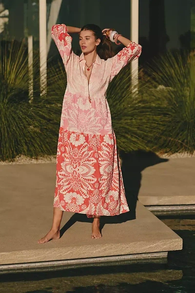 Celandine The Carolita Printed Tiered Shirt Dress By  In Pink